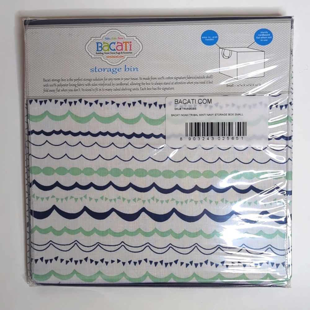 Bacati Storage Bin Box 10x10x10 Noah Tribal Mint Navy Blue Green
